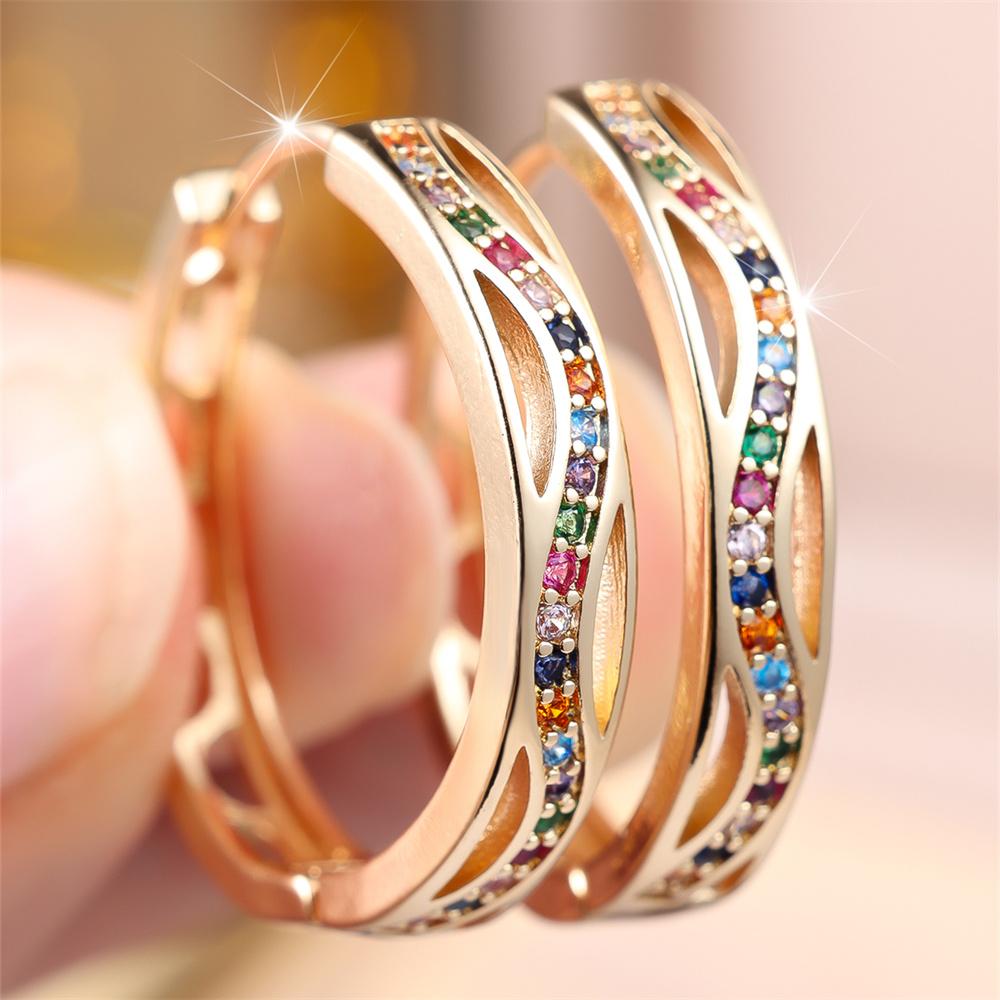 Multicolor Crystal Rainbow Zircon Hollow Tiny Hoop Earrings For Women Charm Gold Color Ear Buckle Wedding Jewelry Versatile Gift