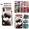 Handmade PU Leather Flip Case for Redmi A1/Redmi A2 Anti-Slip Shockproof Cover with Wrist Strap & Heart/Rose Cat Designs