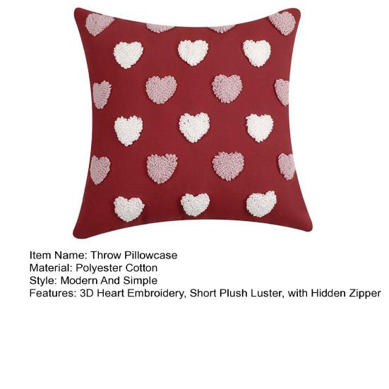 Наволочка на День святого Валентина с вышивкой в виде 3D-сердца, короткая, плюшевая, блестящая, 45*45 см, скрытая застежка-молния, наволочка для подушки, украшение для спальни, гостиной, дивана