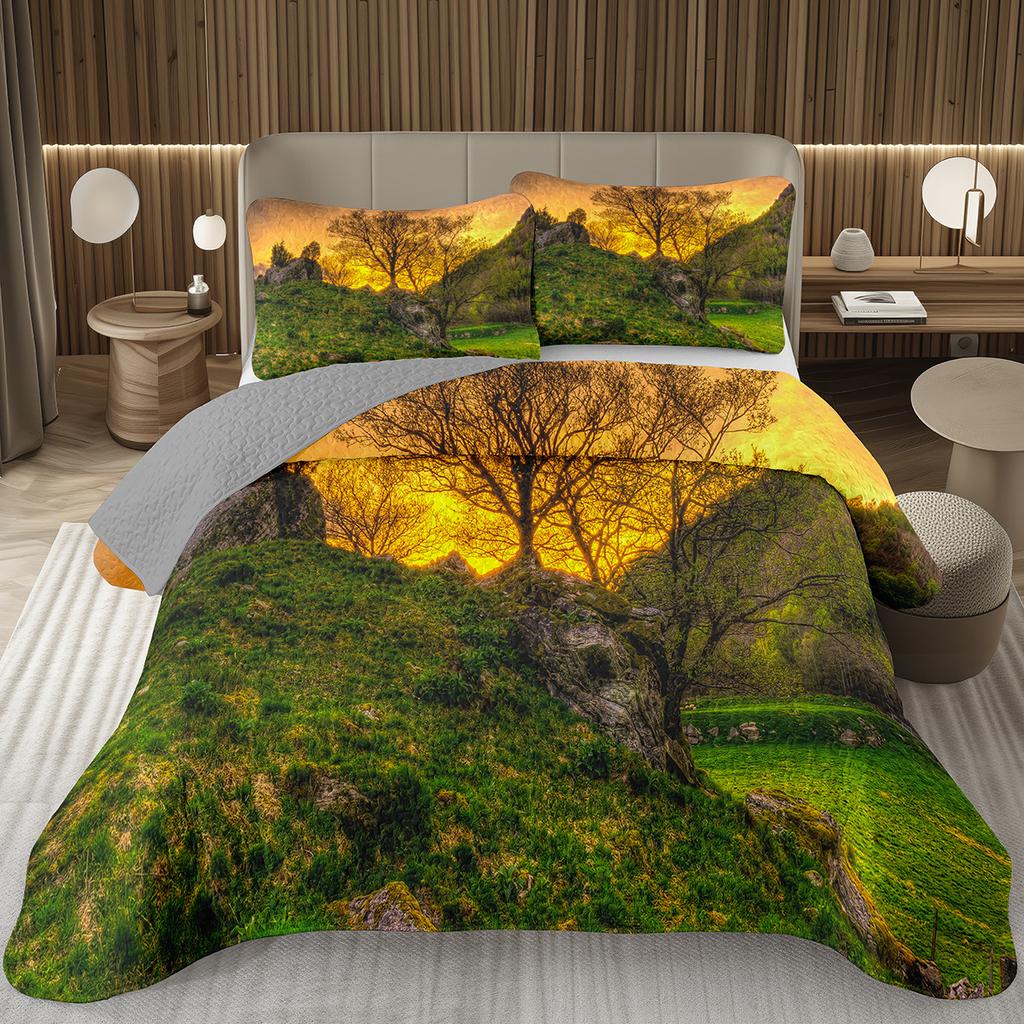 Покрывало Дерево Пейзаж Природы Покрывала для Мальчиков Девочек Реверсивный Серый Комплект Покрывала Современное Абстрактное Искусство Стеганое Постельное Белье Квин