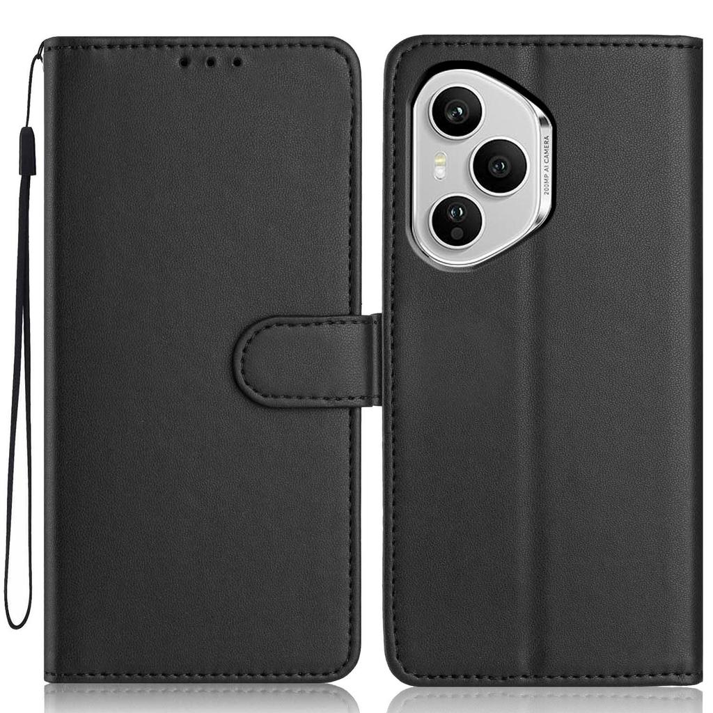 For Honor 400 Pro 5G (Global) Wallet Case with Strap/Multiple Card Slots Solid Color Leather Stand Phone Cover