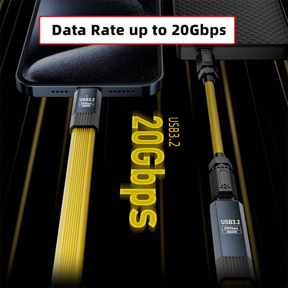 Xiwai 20 Гбит/с USB4 Короткий Плоский Тонкий FPC Удлинитель Папа-Мама 100 Вт и 8K 5K Кабель Thunderbolt, Шнур USB4.0 Type-C, Поддержка 3/4, 0.2 м