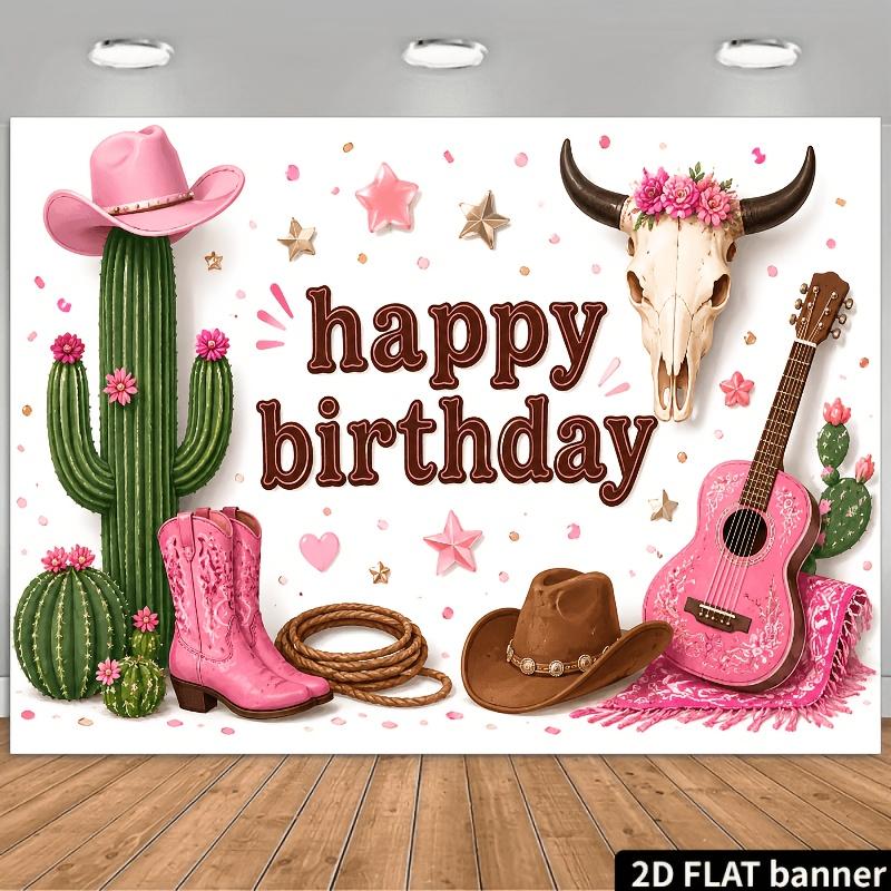 Pink Western Wind Birthday Theme Banner Background for Indoor and Outdoor Birthday Parties, Can Be Used as Wall Decoration