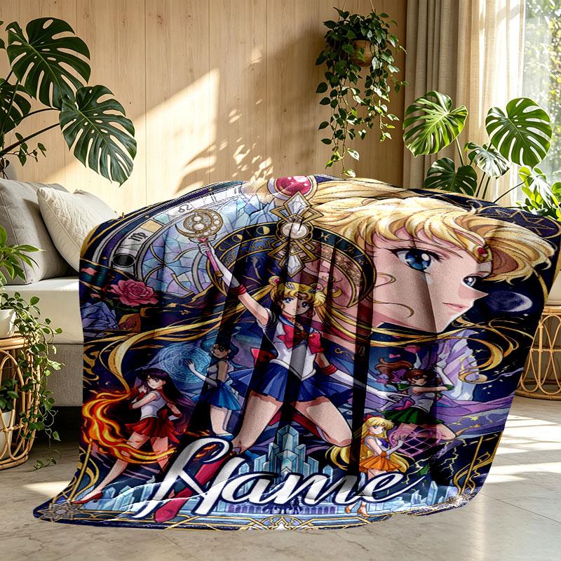 Custom Name Personalized Sailor Moon Print Blanket, Home Decor, Bedroom, Sofa, Camping, Couch, Gifts for Birthday Christmas