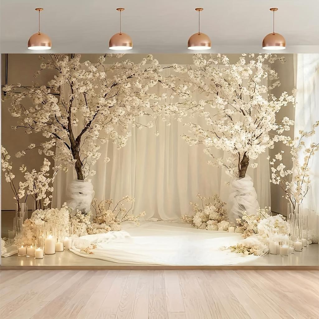 2D plane 1 piece of romantic white floral landscape background fabric suitable for home studio and outdoor celebrations