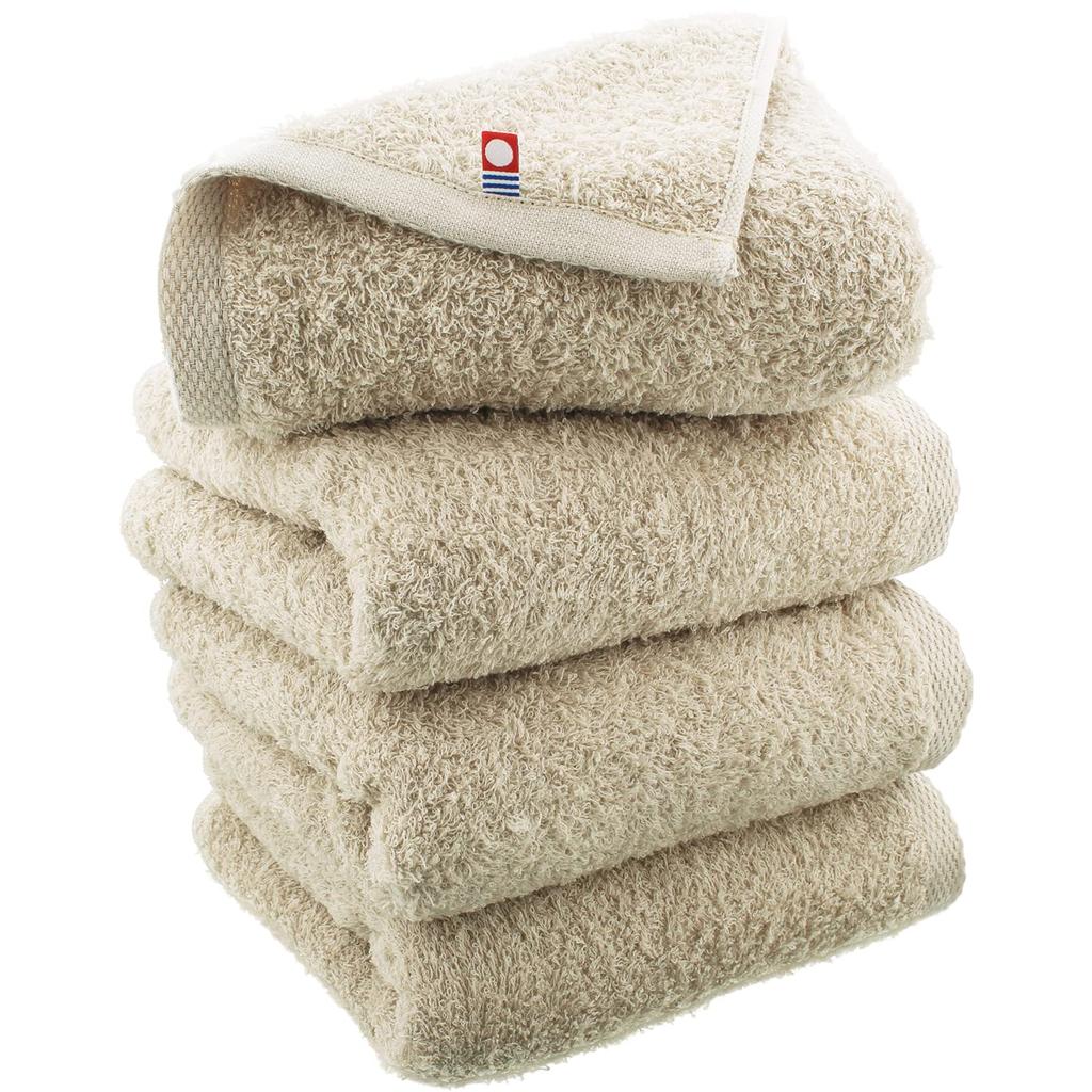 Imabari Factory Imabari Towel Certified Face Towels, Made In Japan, Sand Beige, Approx. 80 X 34 Cm, Set of 4
