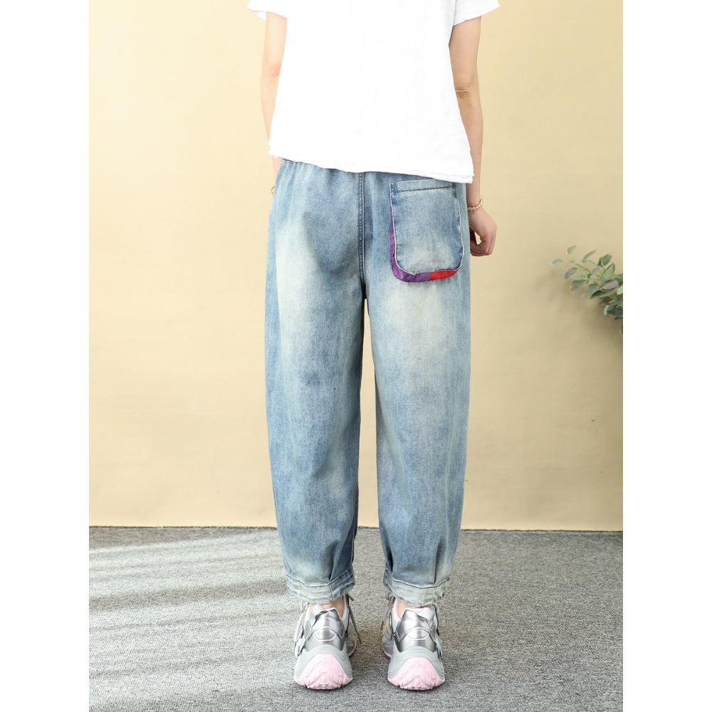 Dimanaf 2025 Большие размеры Женские джинсы Повседневные широкие брюки с высокой талией Эластичные базовые однотонные свободные шаровары