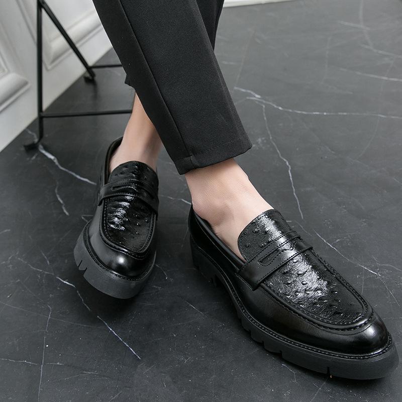 Large Size Platform Heightening Loafers Pointed Men's Leather Shoes Spring and Autumn Business Dress British Leather Shoes Men