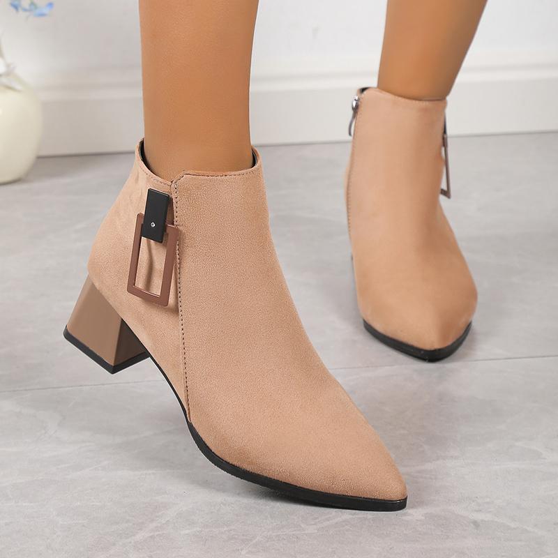 Модные ботильоны для женщин 2024 года, зимние модные женские ботинки с острым носком, удобные толстые каблуки, офисная женская обувь для поездок на работу