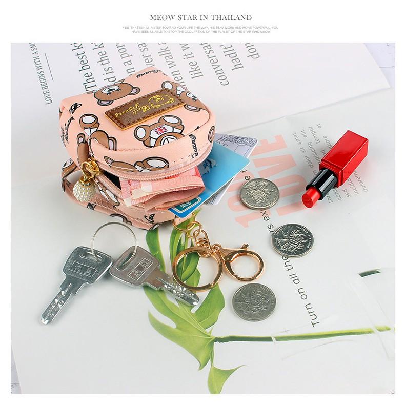 Pu Leather Cute Mini Wallet Bear Coin Purse Zipper Coin Backpack Card Bag Kids Student Dompet with Keychain CLE