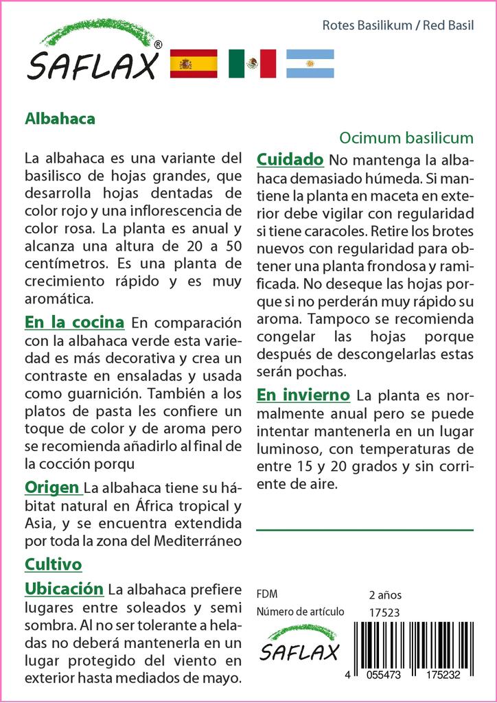 SAFLAX Garden in the Bag - Базилик красный - 200 семян - С субстратом в подходящем пакете - Ocimum basilicum