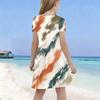Girls Dark Blue Printed Round Neck Short Sleeve A Line Flared Dress