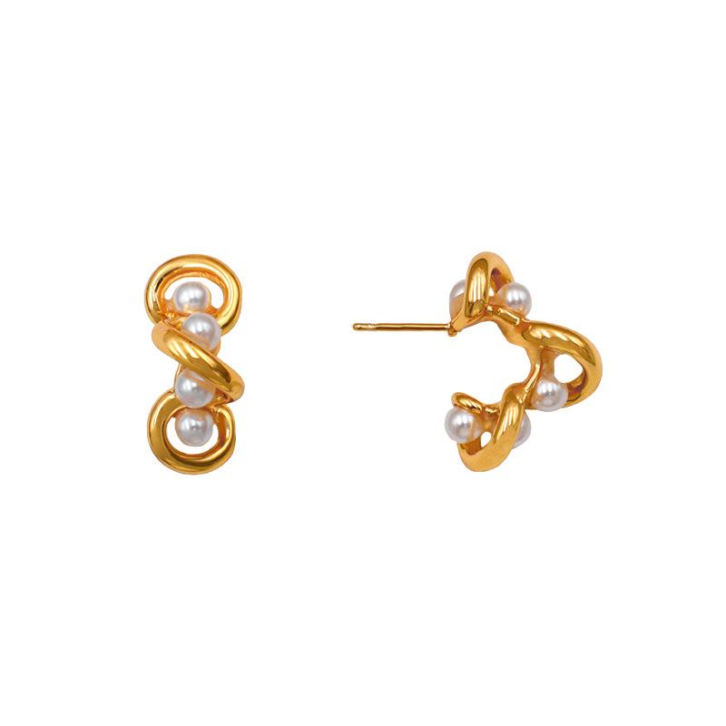 Модные Серьги из Титановой Стали 18K с Жемчугом, Неправильной Формы, в Виде Буквы 'C', Ретро, Высококачественные, Универсальные