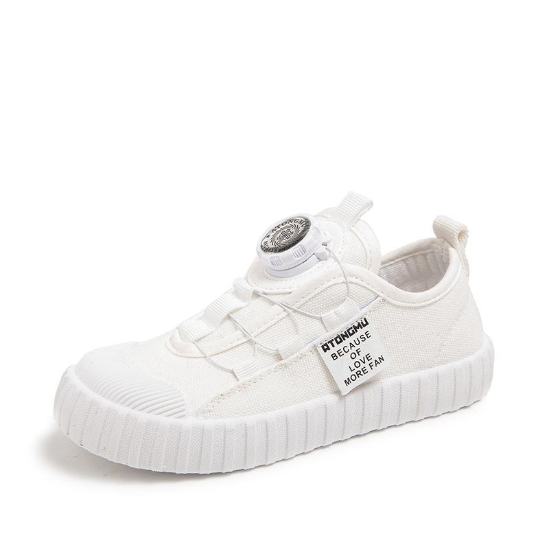 Children's Canvas Shoes Girls Spring and Autumn Versatile Casual Shoes Students Rotating Buckle Breathable White Performance Shoes Little Boy