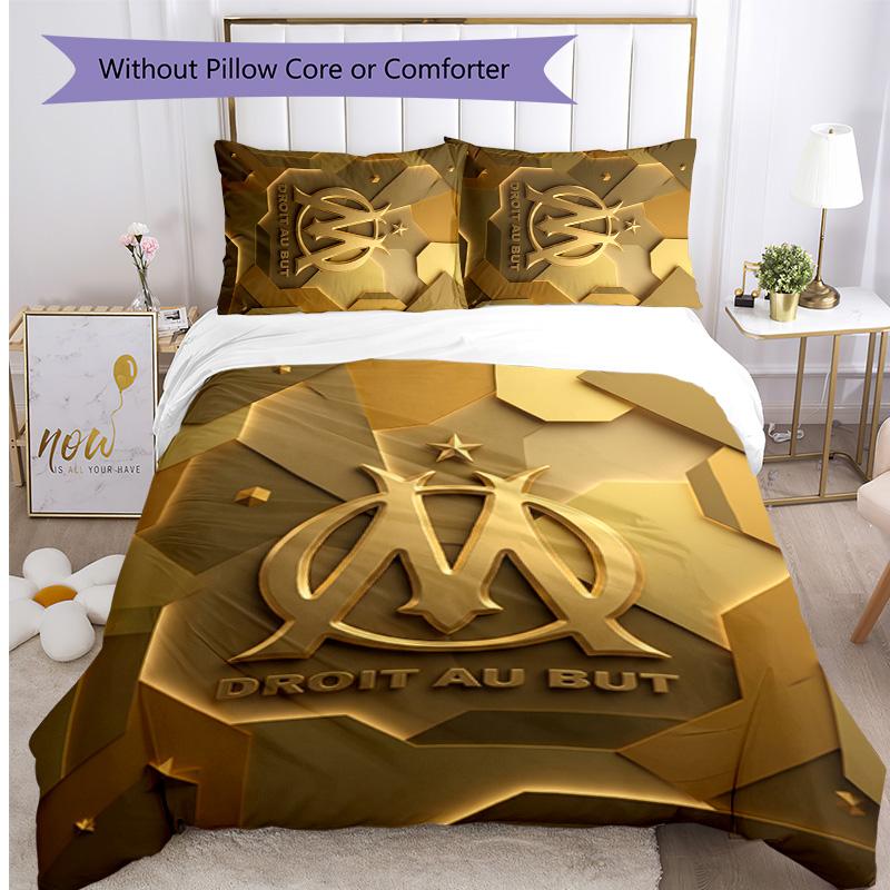 Olympique Lyonnais FC Printed 3PCS Bedding Set Breathable Duvet Cover with Pillowcases Decorative Bed Linen for Bedroom Home