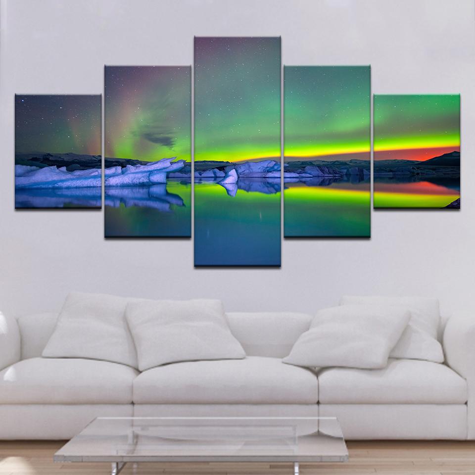 5 Panel Northern Light Canvas Wallpapers modern Modular Poster art Canvas painting for Living Room Home Decor