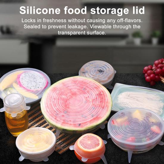 6Pcs/Set Fresh-keeping Lid Silicone Stretchable Storage Sleeves High Low Temperature Resistant Sealing Preservation Kitchen Food Storage Lids