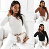 2024 Simple Ribbed V-Neck Long Sleeve Button Women's Top for Autumn/Winter