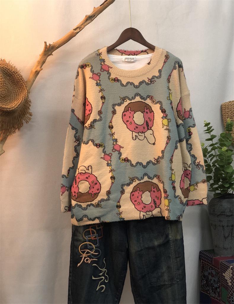 Women's 2024 Autumn Mink Cashmere Loose Pullover: Round Neck, Long Sleeve, Slim Fit Sweater.