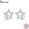 Серьги-гвоздики BAMOER из стерлингового серебра 925 пробы с кристаллами и звездами, серьги с двойной звездой и кубическим цирконием для женщин, милые изящные ювелирные изделия, подарок