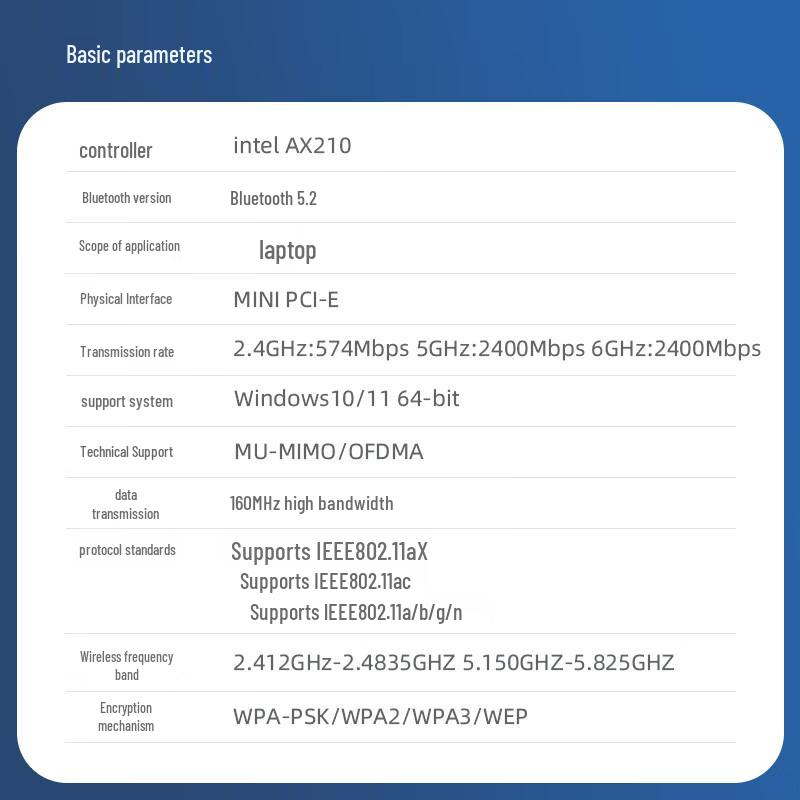 EB-LINK Intel AX210 WiFi 6E Bluetooth 5.2 Mini-PCIe Laptop Wireless Card (CN version)