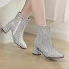Gold Silver Blue Sequined Cloth Glitter Shoes Women High Heels Ankle Boots