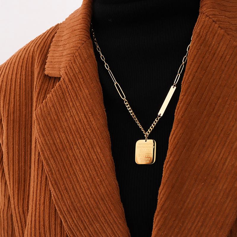 Personalized Trendy Square Brand English Letter Pendant Collarbone Chain, The Same Fashionable Necklace