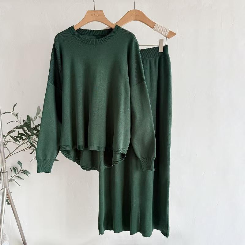 JKASHDK Женская мода повседневная весна осень однотонный принт длинный рукав О-образный вырез брюки брюки костюмы