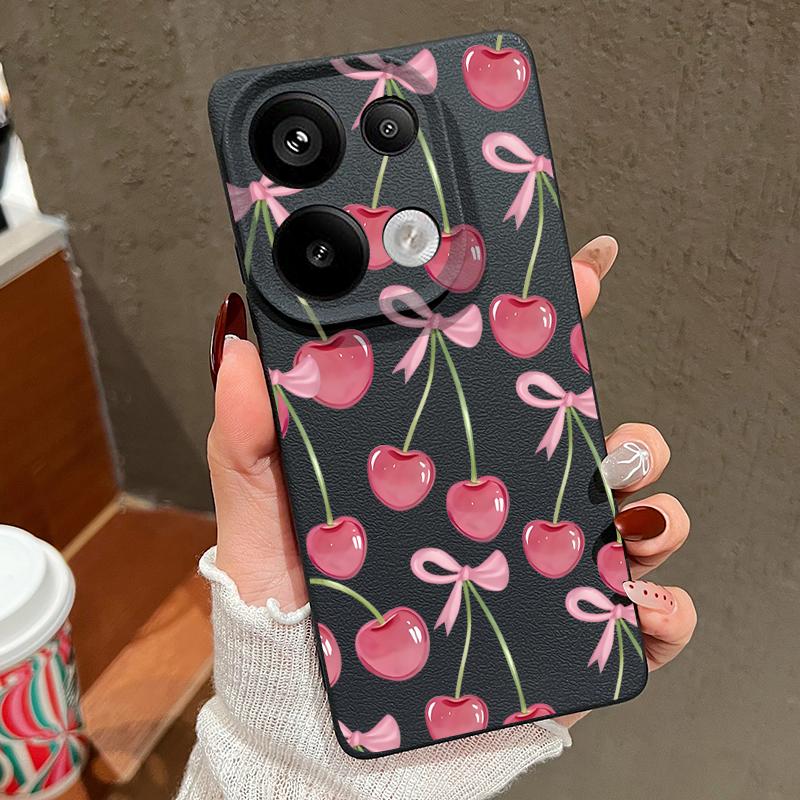 Чехол с узором из кристальных вишен и бантов для Xiaomi Redmi Note 14 13 Pro 5G 12 11 Funda Xiaomi 14T 13T 11T Pro Силиконовый чехол с кожаной текстурой