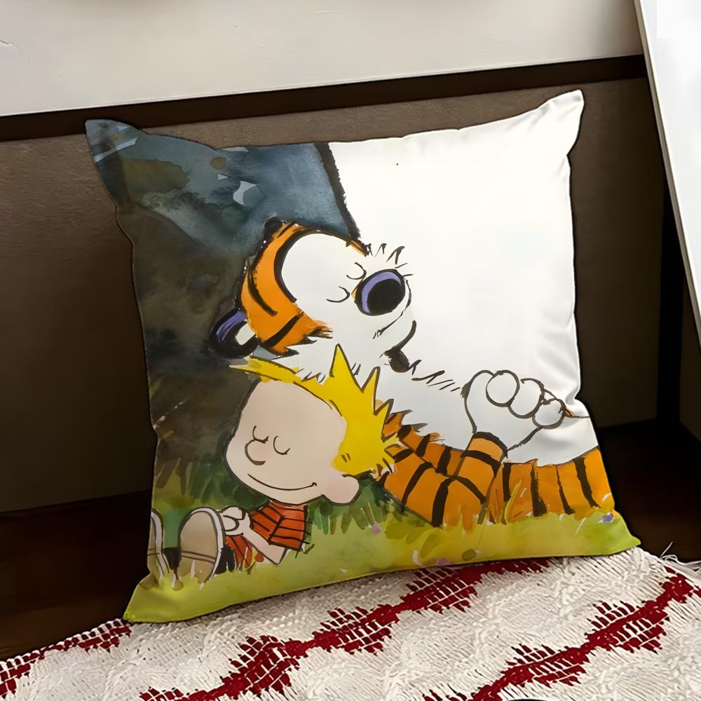 Cartoon CCalvin and HHobbes Cushion Cover Reversible Soft Durable Pillow Cover Home Car MultiScene Use for Daily Comfort