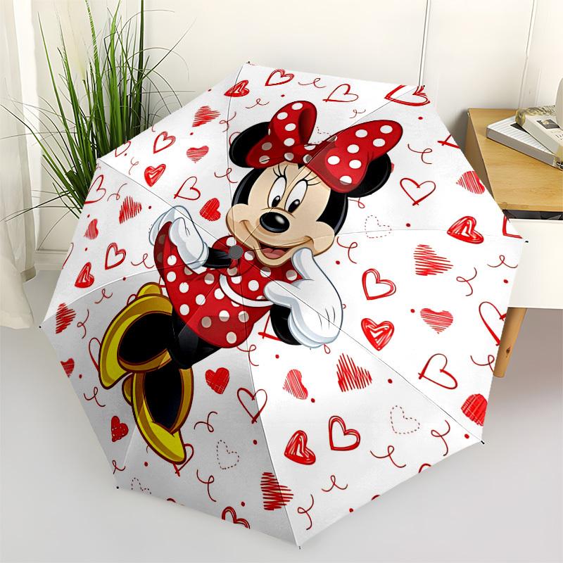 Minnie Mouse, Hearts Themed Automatic Opening and Closing Umbrella, Brightly Colored 8-rib Portable Umbrella, Suitable for Men and Women, A Perfect Gi