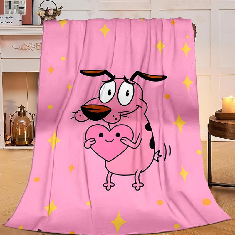 1PC Cowardly Dog Cartoon Flannel Blanket Gift, Suitable for Both Men And Women, Soft Ideal for Beds And Sofa, Birthday Or Christmas Gift