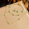 Stainless Steel Round Turquoise Necklace Bracelet Earrings Suit for Womens Jewelry Set