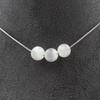 Stones and Minerals. 3 Selenite Beads Necklace from Morocco 8 Mm Stainless Steel Chain Necklace for Women, Men. Custom Size