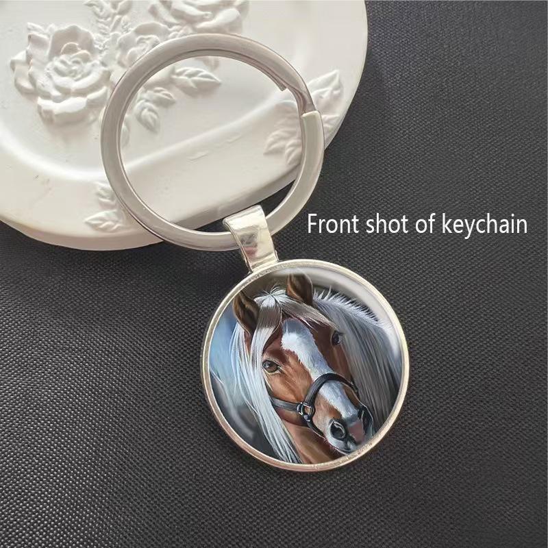 Running Stallion Pattern Round Pendant Keychain - Hot-selling Metal Charm Gift