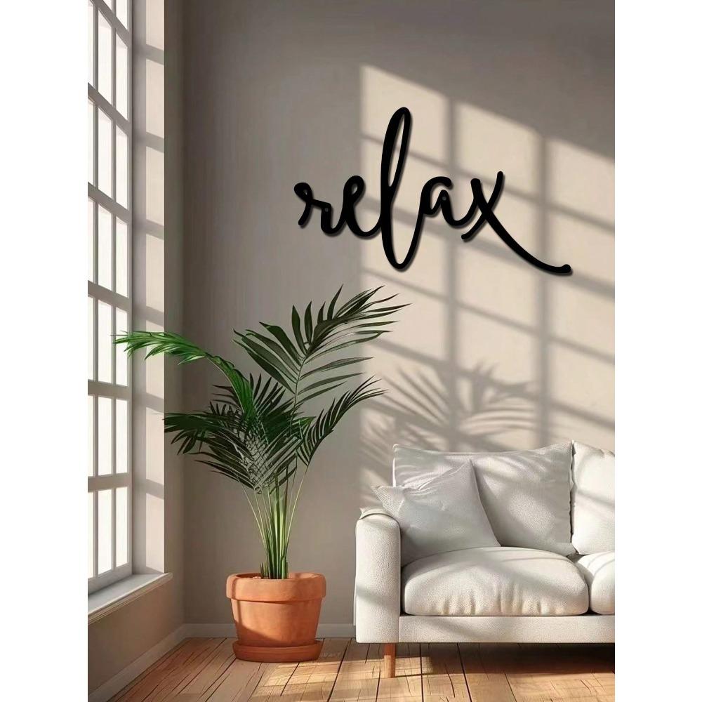 Black Metal Relax Word Art Deco Style Wall Decor Modern Bathroom Sign Iron Art Hanging Decoration