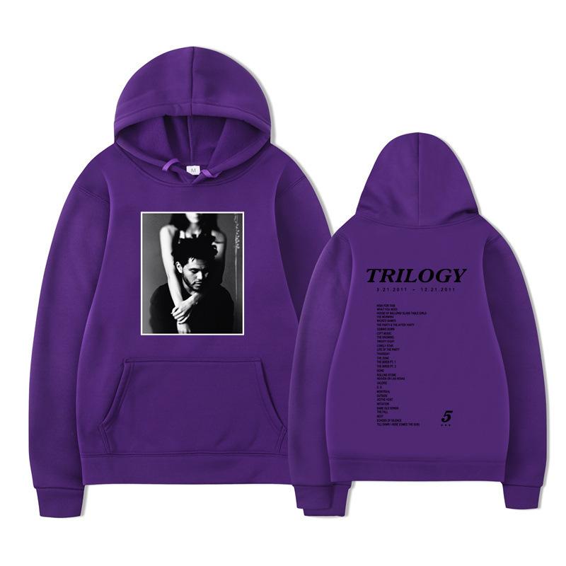 Weeknd Trilogy Hoodie – Unisex Black Fleece Sweatshirt, Double Sided Print (B&W Portrait Front & Tracklist Back), R&B Streetwear