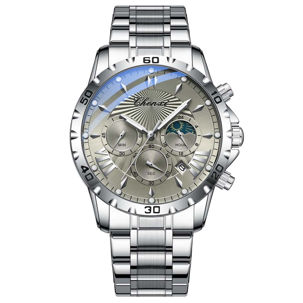 CHENXI Men's Multifunctional Watch Waterproof Luminous Calendar Business Steel Luxury Men's Square Quartz Watch Male Clock