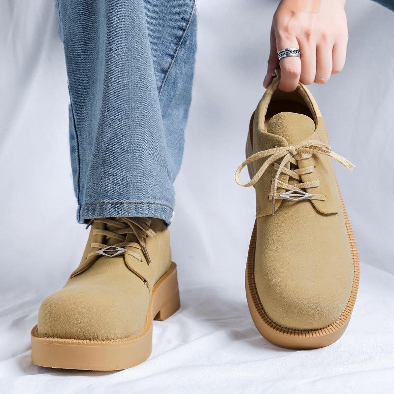 Туфли дерби мужские 2025 Новые Туфли с большой головой Микки, Низкий верх, Платформа, Большие желтые ботинки, Круглый носок, Модная кожаная обувь 68321-R