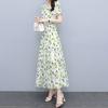 Women's Floral Print Maxi Dress Summer V Neck Short Sleeve Long Dress Casual Swing A-line Beach Sundress