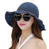 Straw UV Protection Wide Brim Sun With Actress Sun For Navy Blue [LONTG] Hat, Hat, Women's, Hat, Hat, Handmade, Ribbon, Hat, Breathable, Cool,