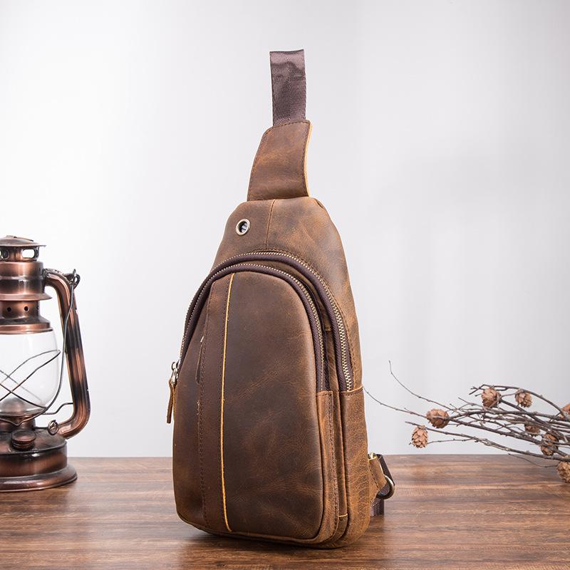 Мужская кожаная повседневная модная треугольная сумка на ремне на груди, коричневая дорожная дизайнерская сумка на одно плечо, мужская сумка через плечо