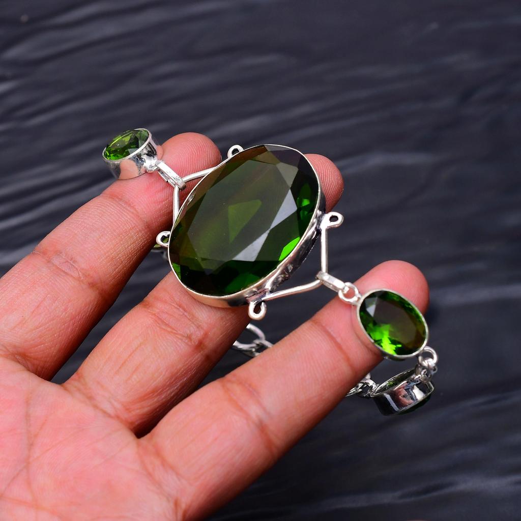 Peridot Gemstone : 925 Sterling Silver Handmade Multi Gemstone Bracelet Jewelry