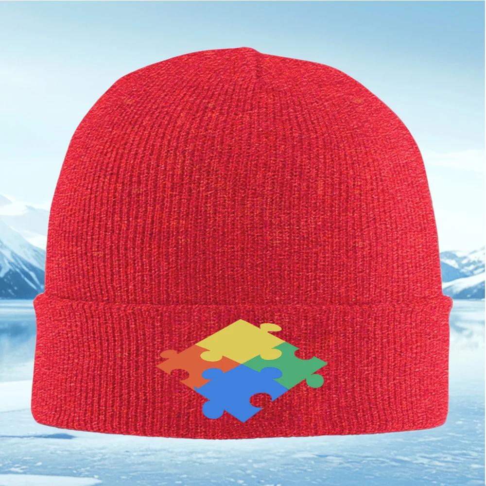 New Connected puzzle pieces colored together Unisex Women Unisex Knitted Hat Beanie Pullover Cap Winter Thermal Warm Christmas Outd