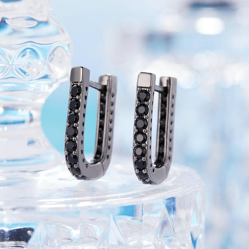 BAMOER 925 Sterling Silver Classic U-shaped Ear Buckles Earrings for Female Shining Zircon Earrings Fine Jewelry Gift