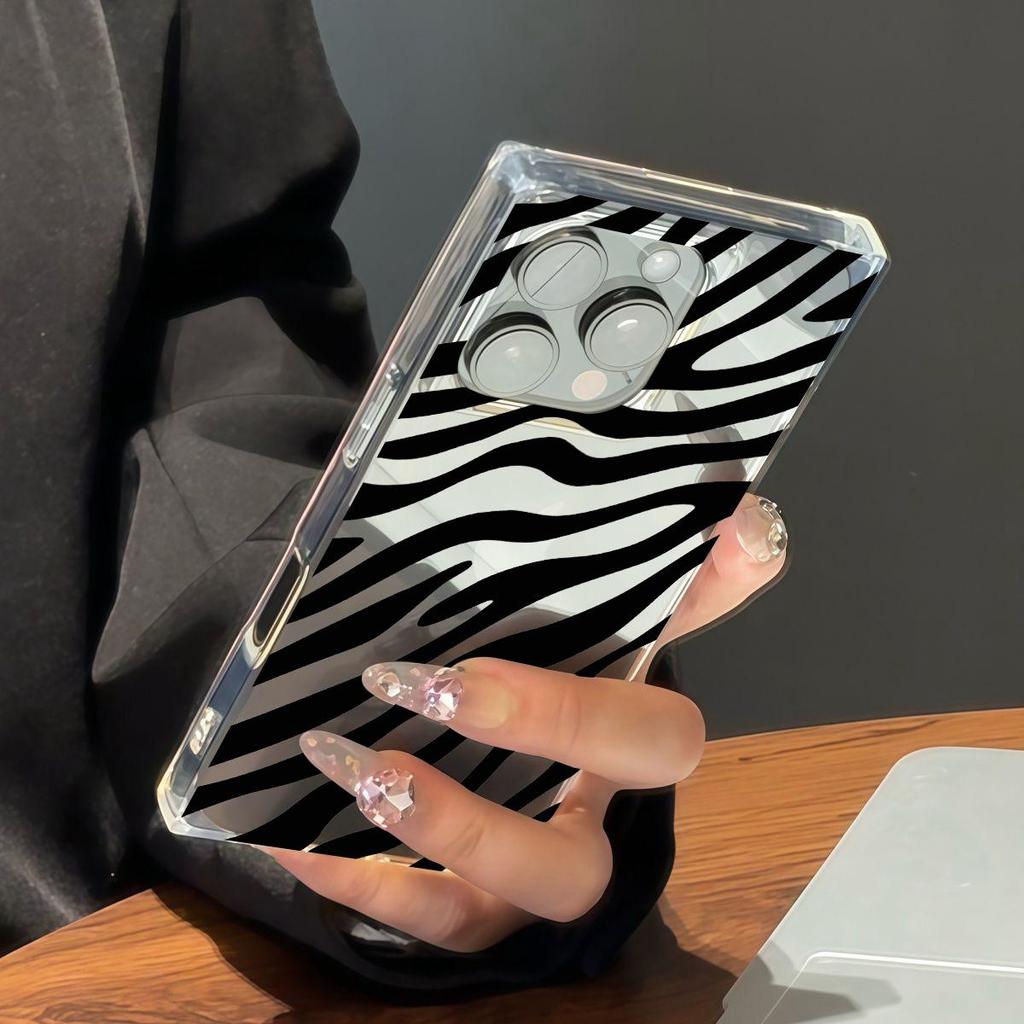 Clear Square Back Tube Case Protection For iPhone 15 Plus 11 12 16 ProMax 14 Pro Max 13 Anti-Oxygen,Zebra Pattern Casing