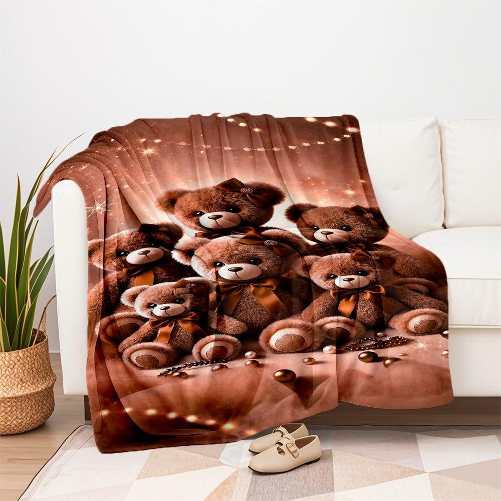 "Golden Teddy Bear Collection - Cute Plush Toys with Bow Ties"Blanket Flannel Throw Blanket for Sofa, Bed, Travel, Camping, Office, Couch, C