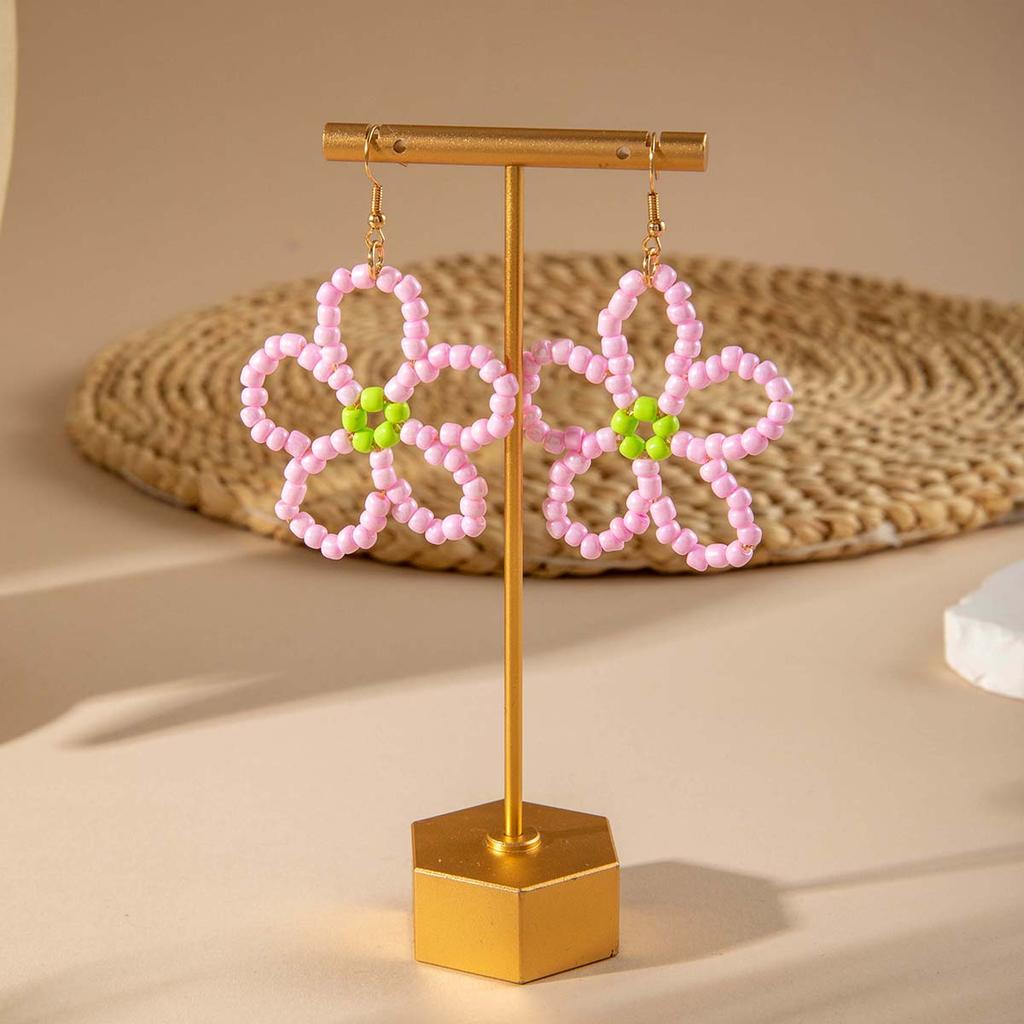 Розовые серьги-подвески с бусинами и цветами для женщин и девочек Bijoux Jewelry Mujer
