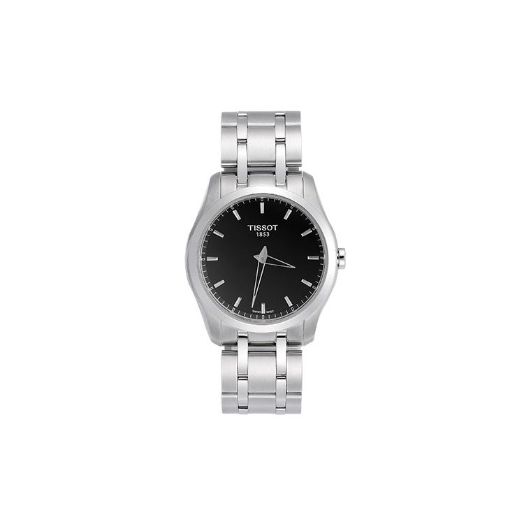 Tissot Коллекция Kutu Мужские кварцевые часы Часы 39 мм Черный циферблат Браслет из нержавеющей стали T035.446.11.051.00