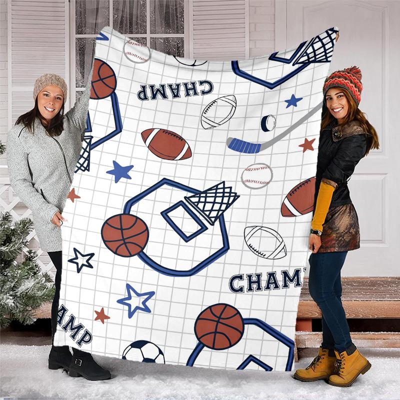 ball sports Theme Printed Blanket - Perfect for Couch, Bed, Travel & Outdoor Use | Machine Washable, Cozy & Durable.